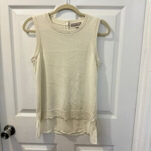 Banana Republic S‎ Sleeveless Sweater Tank Top Chiffon Silk Layered Ivory Cream